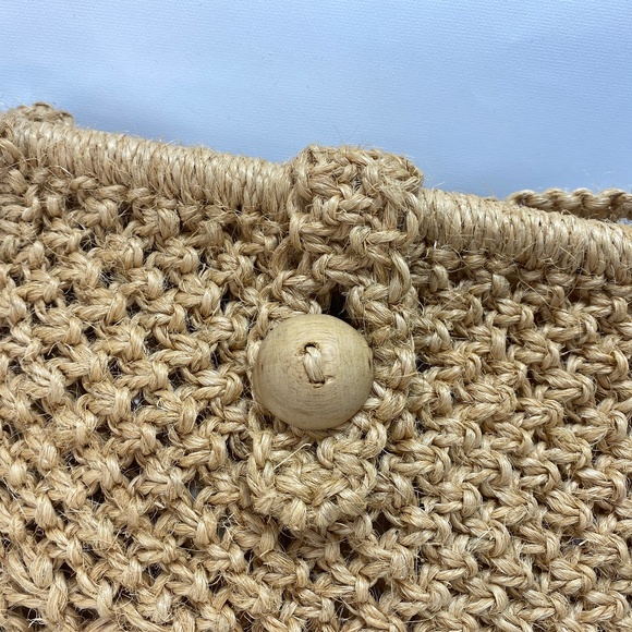 Vintage Kathy McKeany Natural Jute Macrame Handbag Purse Lined Columbia Boho - Picture 4 of 10
